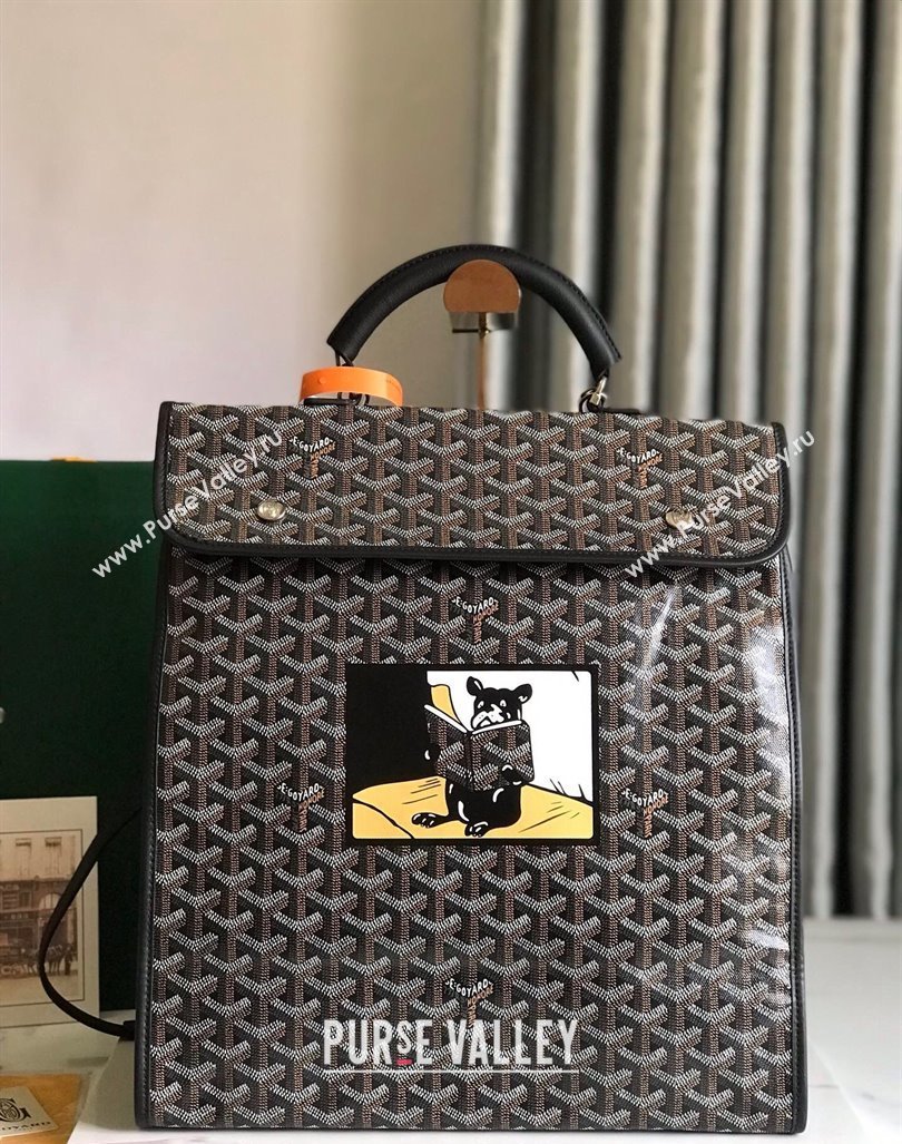 Goyard Saint Leger Backpack Bag Hulot Dog Print Black 2023 020318 (nana-231229082)