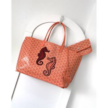 Goyard Anjou PM Tote Bag with Seahorse Embroidered Coral 2024 020166M (ZHANG-240621051)