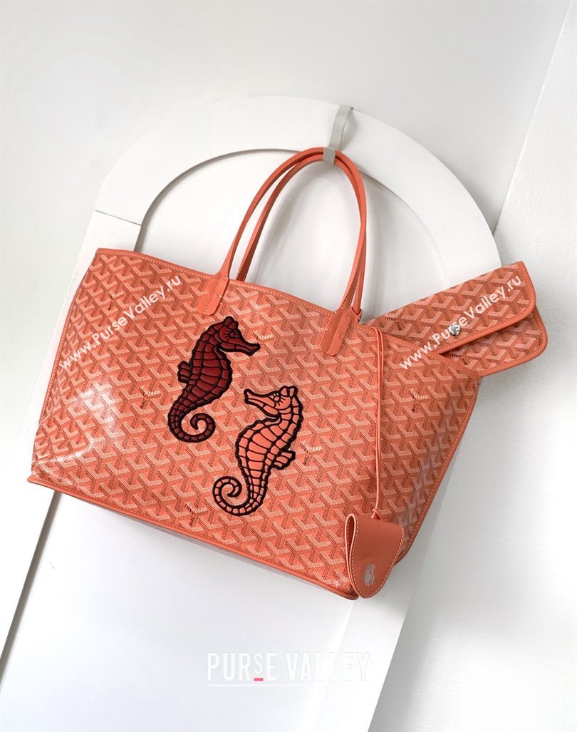 Goyard Anjou PM Tote Bag with Seahorse Embroidered Coral 2024 020166M (ZHANG-240621051)