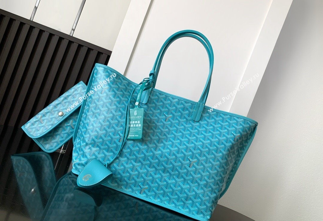 Goyard Anjou PM Tote Bag with Seahorse Embroidered Turquoise Blue 2024 020166M (ZHANG-240621052)