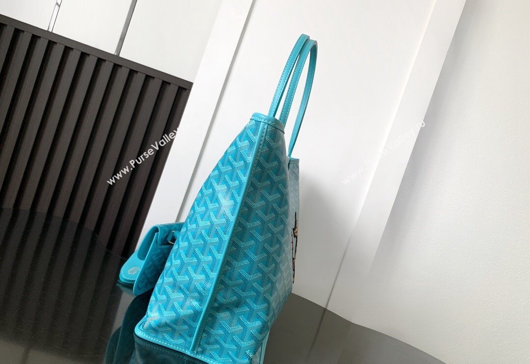 Goyard Anjou PM Tote Bag with Seahorse Embroidered Turquoise Blue 2024 020166M (ZHANG-240621052)