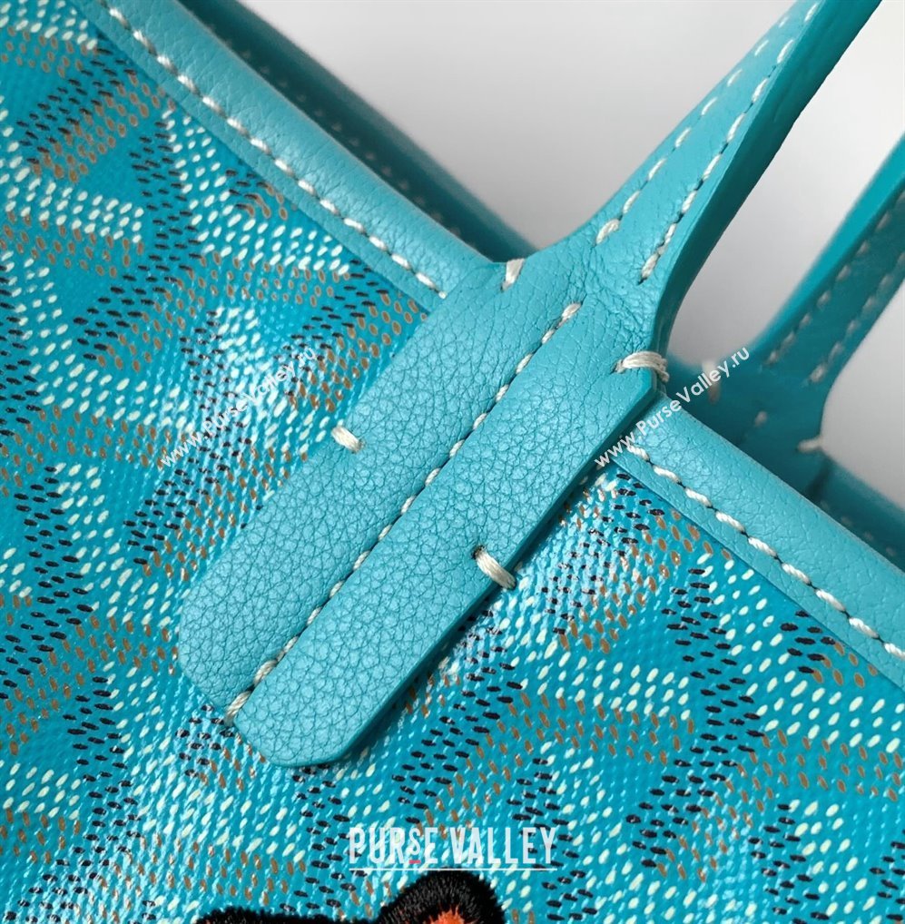 Goyard Anjou PM Tote Bag with Seahorse Embroidered Turquoise Blue 2024 020166M (ZHANG-240621052)