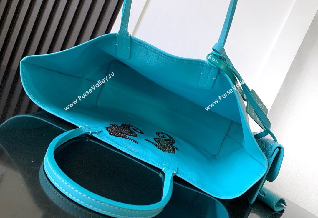 Goyard Anjou PM Tote Bag with Seahorse Embroidered Turquoise Blue 2024 020166M (ZHANG-240621052)