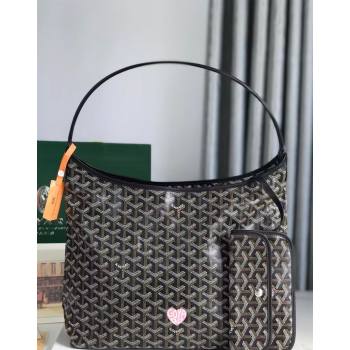 Goyard Boheme Hobo Bag with Pink Heart Black 2024 020223 (nana-240803002)