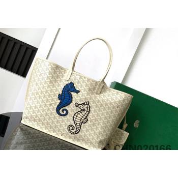 Goyard Anjou PM Tote Bag with Seahorse Embroidered Sand Beige 2024 020166M (ZHANG-240803006)