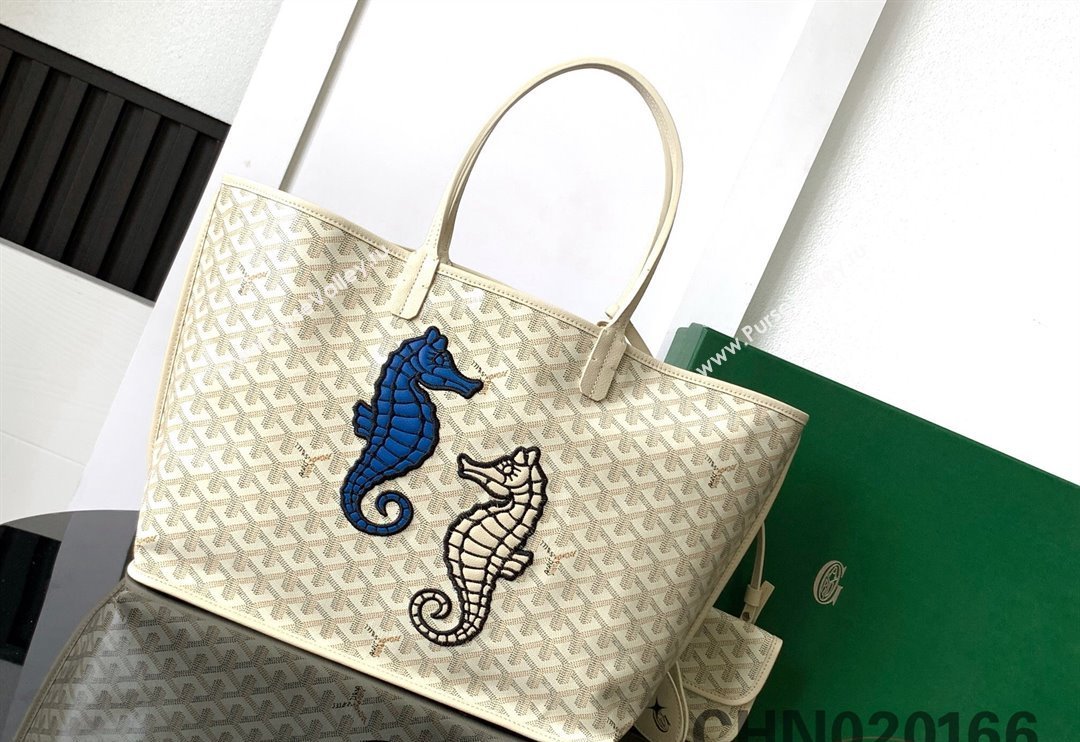 Goyard Anjou PM Tote Bag with Seahorse Embroidered Sand Beige 2024 020166M (ZHANG-240803006)