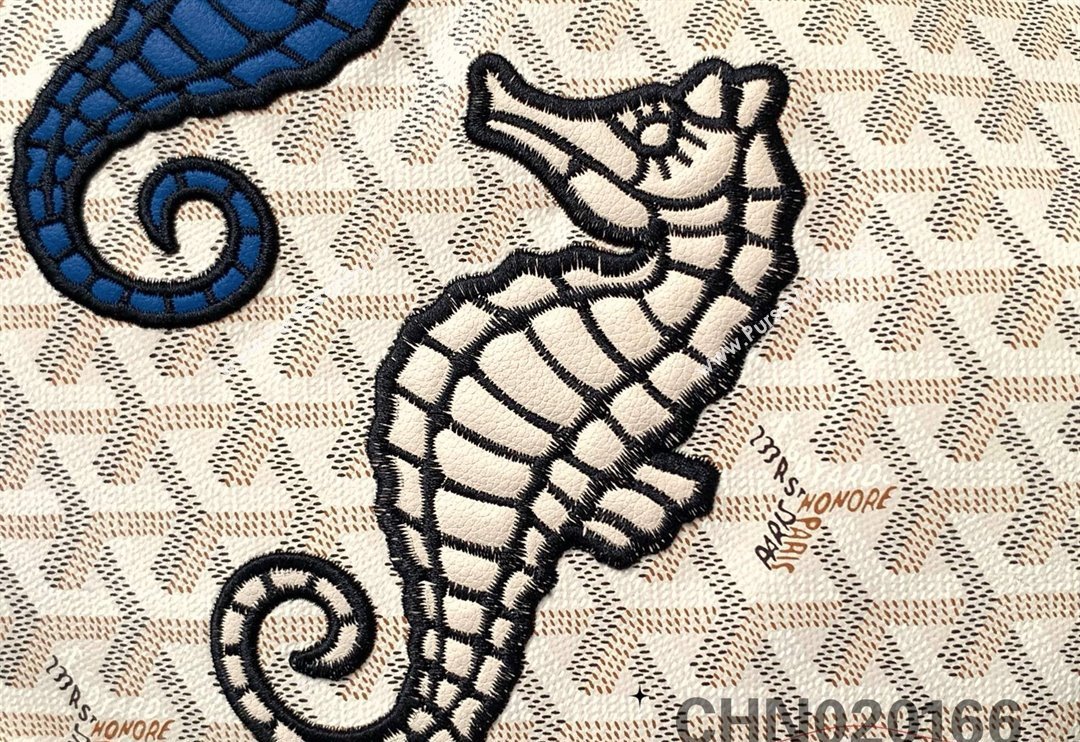 Goyard Anjou PM Tote Bag with Seahorse Embroidered Sand Beige 2024 020166M (ZHANG-240803006)