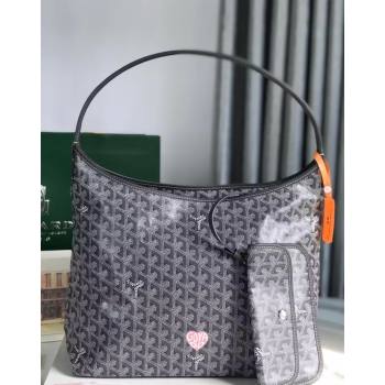 Goyard Boheme Hobo Bag with Pink Heart Grey 2024 020223 (nana-240803004)