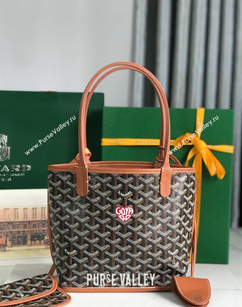 Goyard Anjou Mini Tote bag with Heart Print Brown 2024 020660 (nana-24103051)