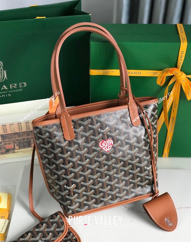 Goyard Anjou Mini Tote bag with Heart Print Brown 2024 020660 (nana-24103051)