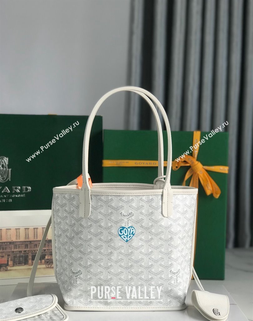 Goyard Anjou Mini Tote bag with Heart Print White/Blue 2024 020660 (nana-24103052)