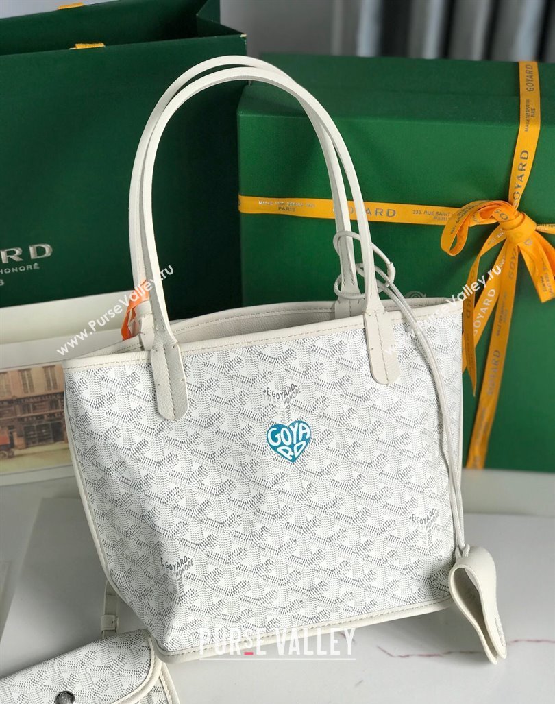 Goyard Anjou Mini Tote bag with Heart Print White/Blue 2024 020660 (nana-24103052)