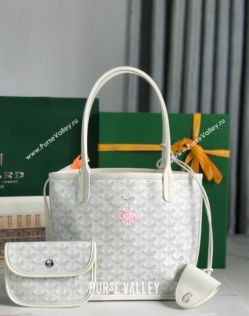 Goyard Anjou Mini Tote bag with Heart Print White/Pink 2024 020660 (nana-24103053)