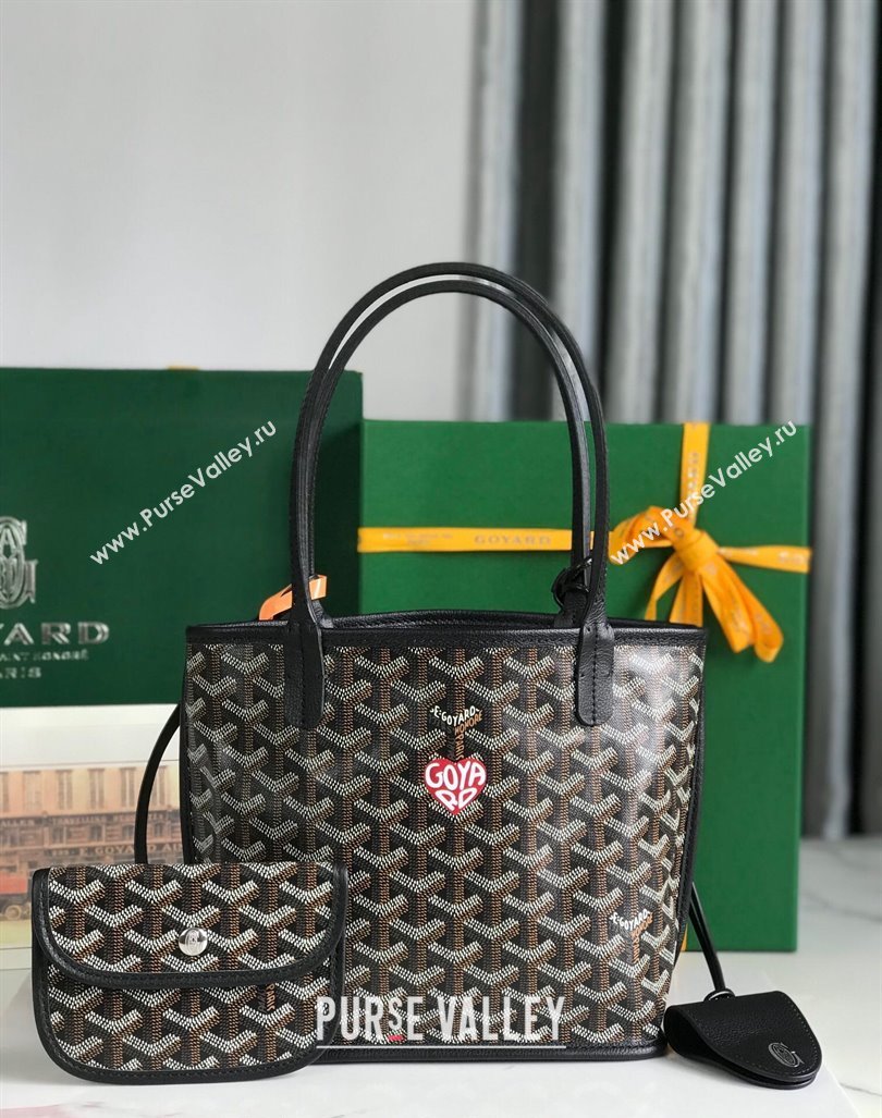 Goyard Anjou Mini Tote bag with Heart Print Black 2024 020660 (nana-24103054)