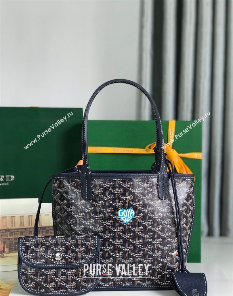 Goyard Anjou Mini Tote bag with Heart Print Navy Blue 2024 020660 (nana-24103055)