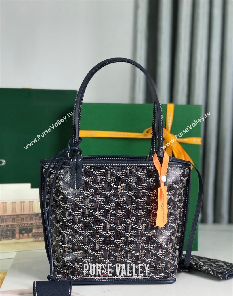 Goyard Anjou Mini Tote bag with Heart Print Navy Blue 2024 020660 (nana-24103055)