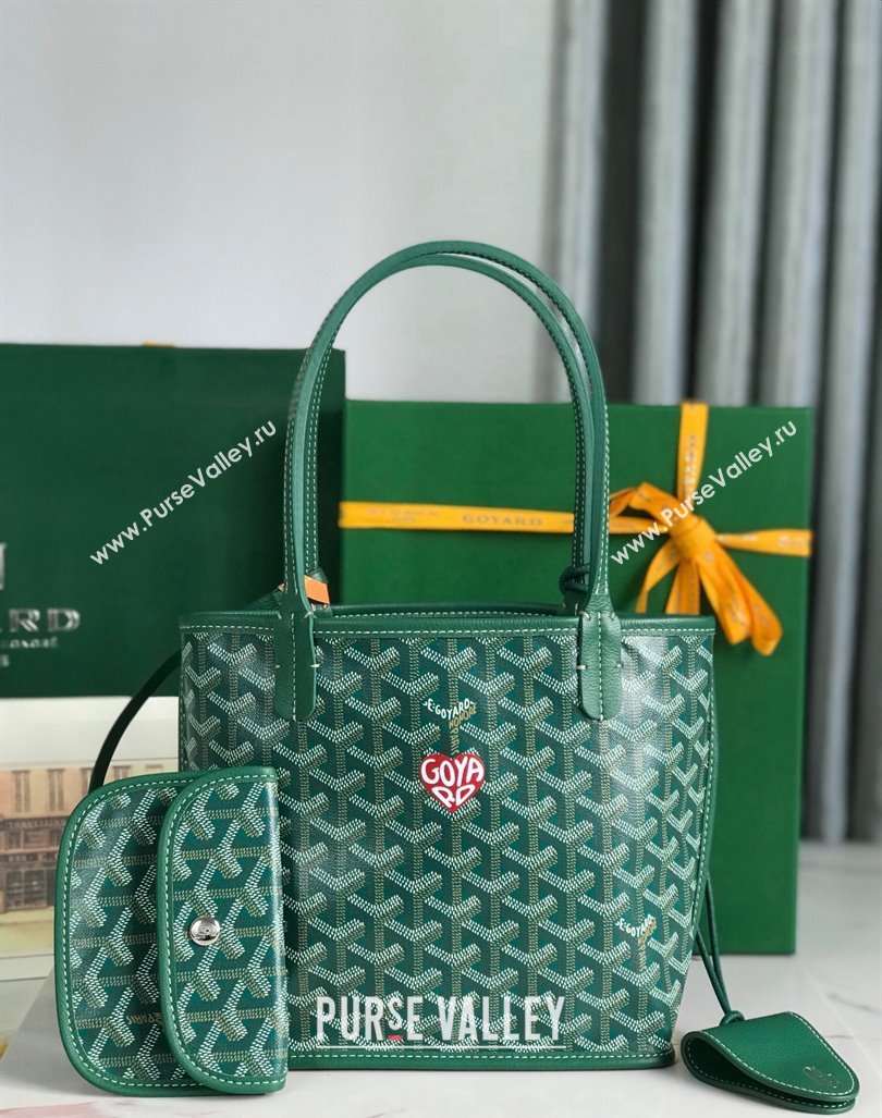 Goyard Anjou Mini Tote bag with Heart Print Green 2024 020660 (nana-24103056)