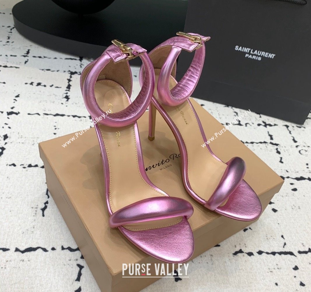 Gianvito Rossi Bijoux High Heel Sandals 10.5cm in Leather Light Metallic Pink 2024 0704 (KER-240704066)