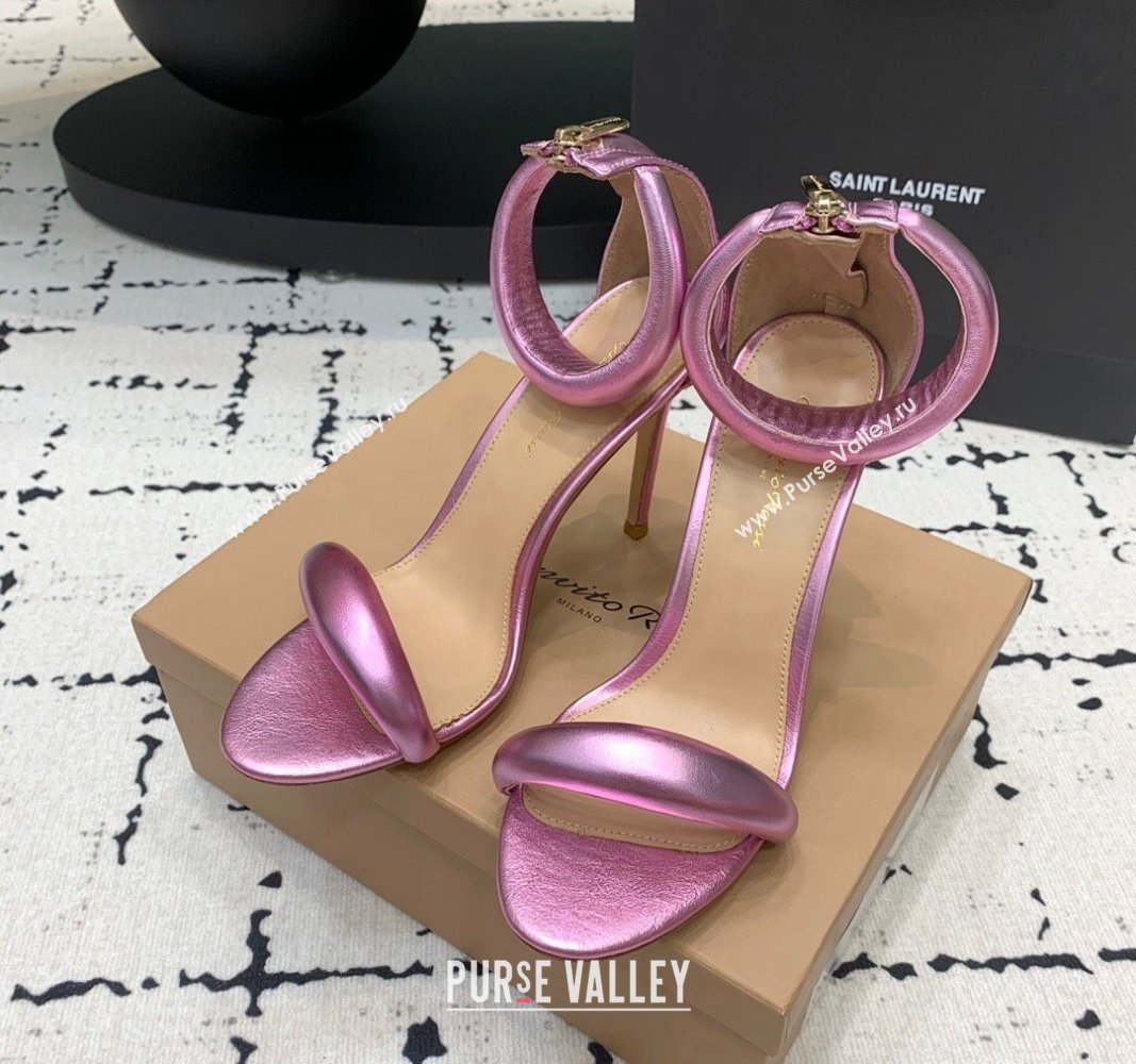 Gianvito Rossi Bijoux High Heel Sandals 10.5cm in Leather Light Metallic Pink 2024 0704 (KER-240704066)