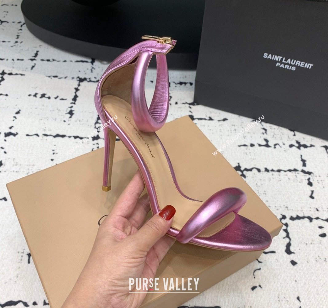 Gianvito Rossi Bijoux High Heel Sandals 10.5cm in Leather Light Metallic Pink 2024 0704 (KER-240704066)