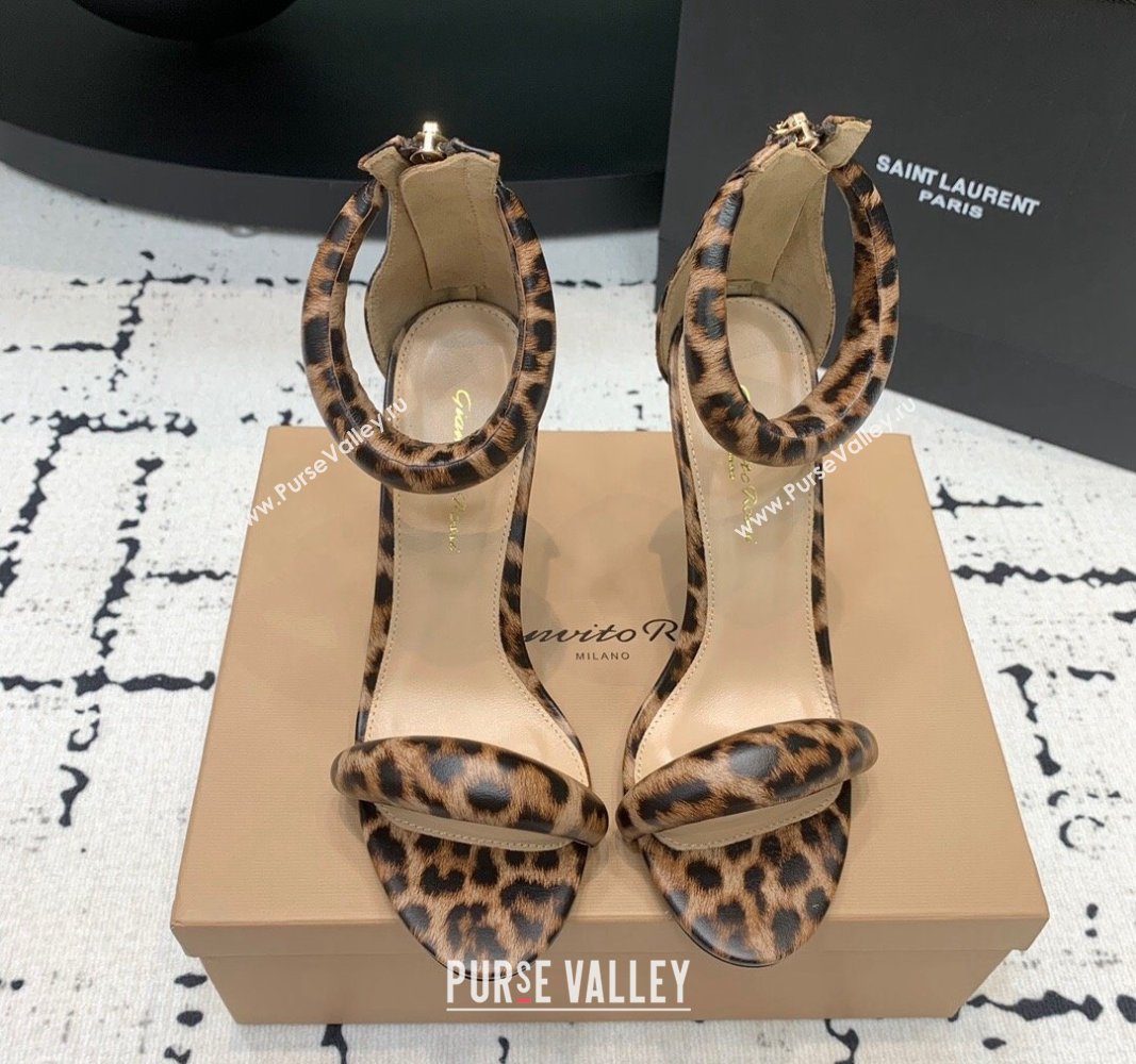 Gianvito Rossi Bijoux High Heel Sandals 10.5cm in Animal Print Brown 2024 0704 (KER-240704074)