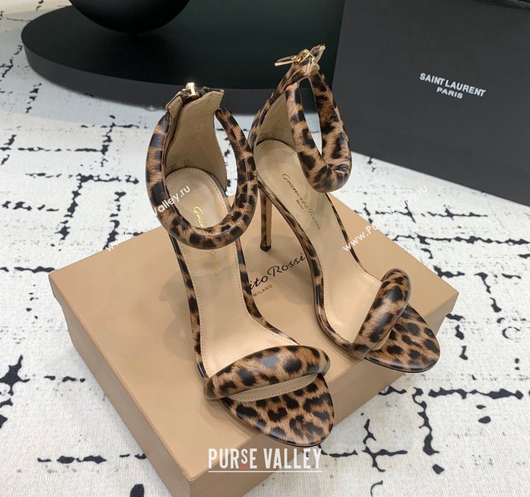 Gianvito Rossi Bijoux High Heel Sandals 10.5cm in Animal Print Brown 2024 0704 (KER-240704074)