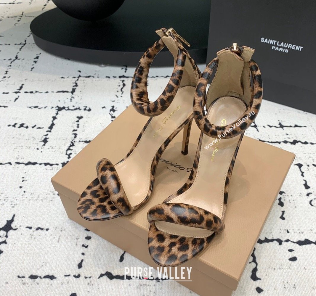 Gianvito Rossi Bijoux High Heel Sandals 10.5cm in Animal Print Brown 2024 0704 (KER-240704074)