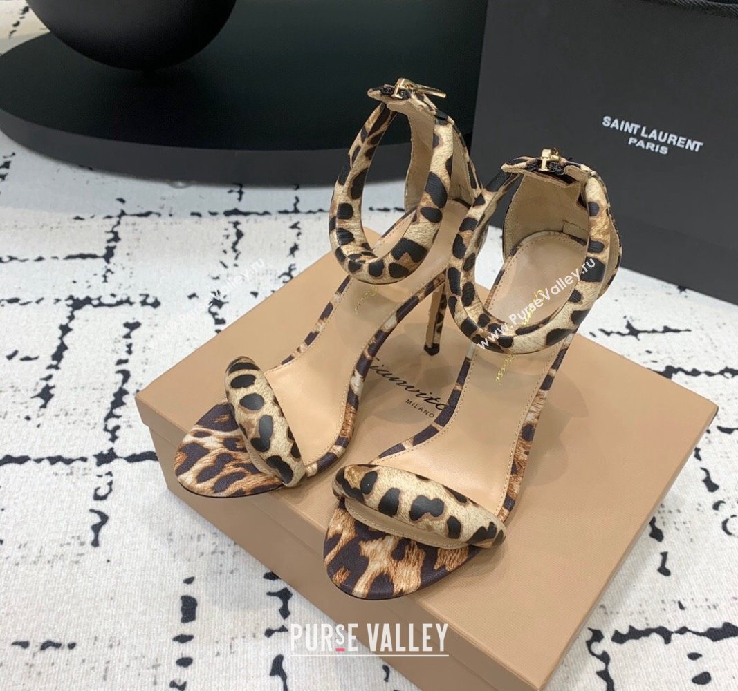 Gianvito Rossi Bijoux High Heel Sandals 10.5cm in Animal Print Beige 2024 0704 (KER-240704075)