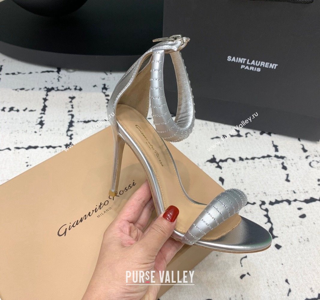 Gianvito Rossi Bijoux High Heel Sandals 10.5cm in Leather and Strass Silver 2024 0704 (KER-240704080)