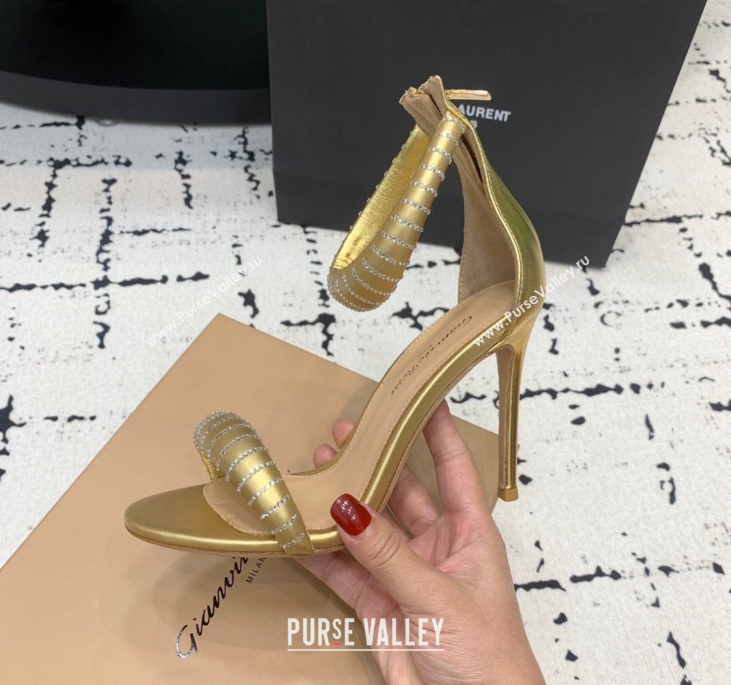 Gianvito Rossi Bijoux High Heel Sandals 10.5cm in Leather and Strass Gold Yellow 2024 0704 (KER-240704081)