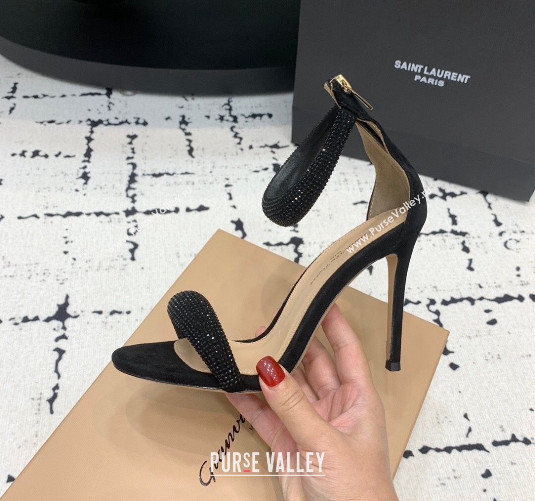 Gianvito Rossi Bijoux High Heel Sandals 10.5cm in Balck Suede and Black Strass 2024 0704 (KER-240704084)