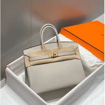 Hermes Birkin 25cm Bag in Togo Calfskin Pearl Grey 2023 1227 (FL-231227111)