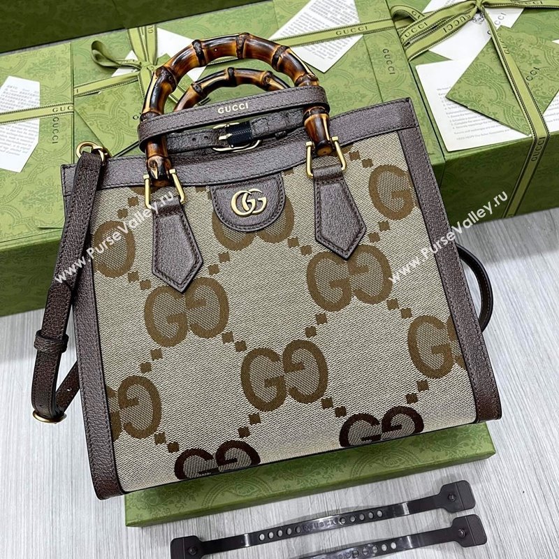 Gucci Diana Jumbo GG Canvas Small Tote Bag ‎660195 Grey/Brown 2021 (DLH-21113015)