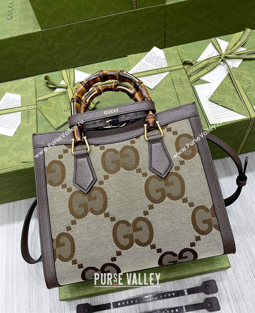 Gucci Diana Jumbo GG Canvas Small Tote Bag ‎660195 Grey/Brown 2021 (DLH-21113015)