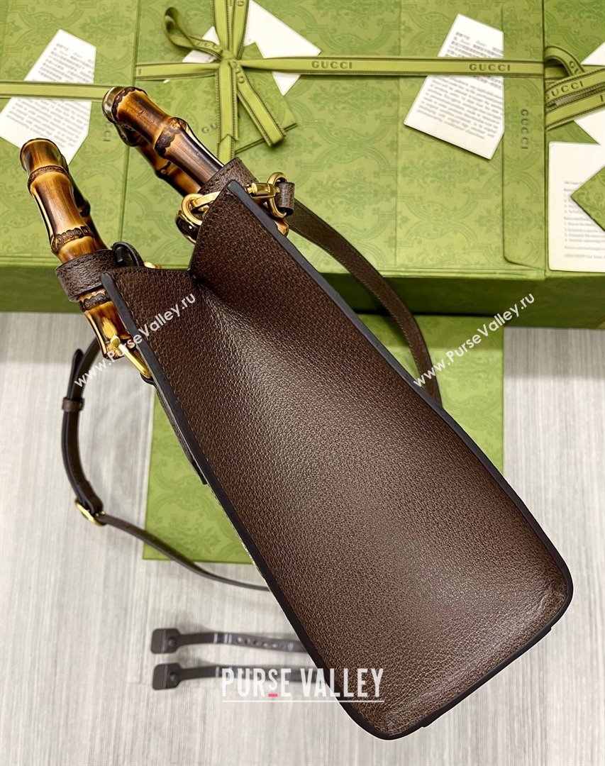 Gucci Diana Jumbo GG Canvas Small Tote Bag ‎660195 Grey/Brown 2021 (DLH-21113015)