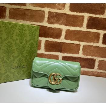 Gucci GG Marmont Matelasse Leather Super Mini Bag 476433 Sage Green 2024 (DLH-241211079)