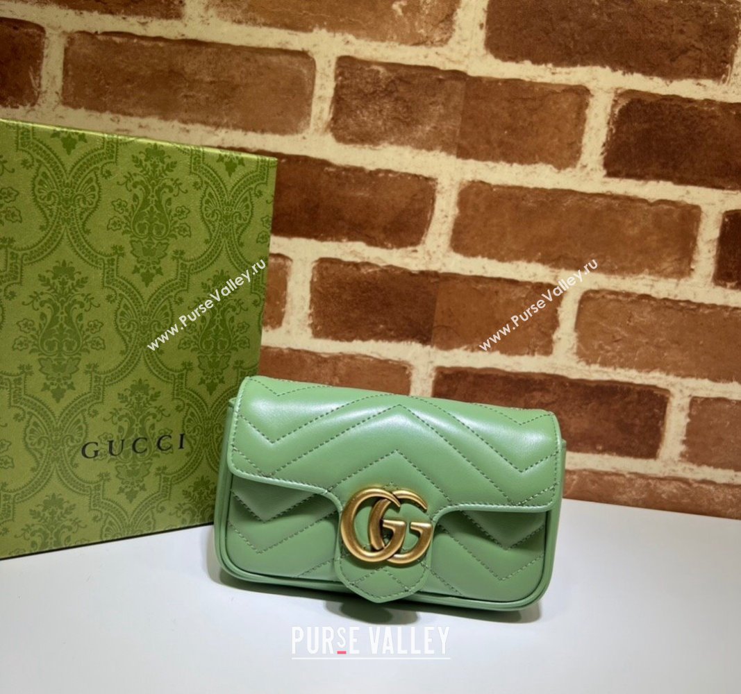 Gucci GG Marmont Matelasse Leather Super Mini Bag 476433 Sage Green 2024 (DLH-241211079)