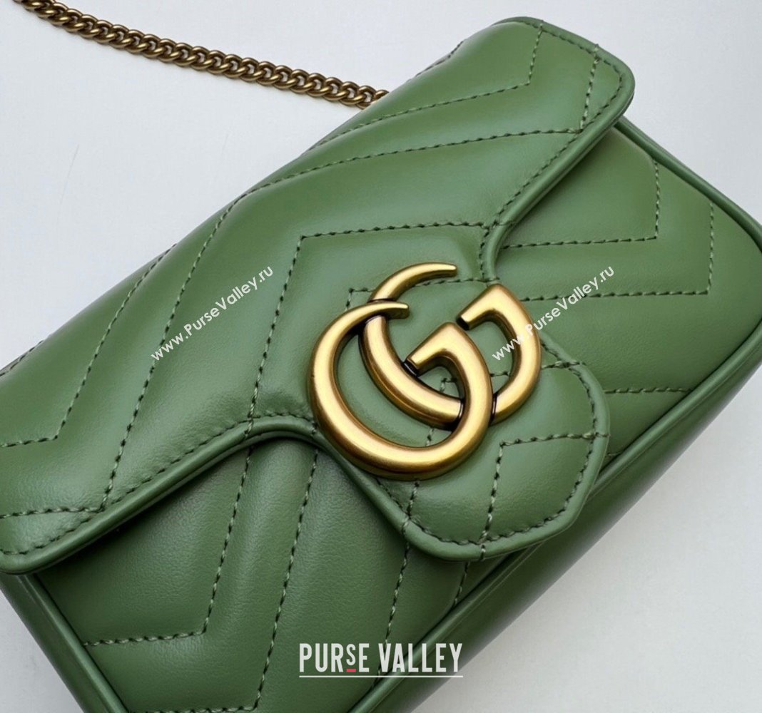 Gucci GG Marmont Matelasse Leather Super Mini Bag 476433 Sage Green 2024 (DLH-241211079)