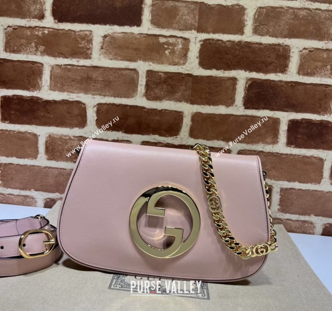 Gucci Blondie Leather Shoulder Bag with Interlocking G 699268 Light Pink 2024 (DLH-241211040)