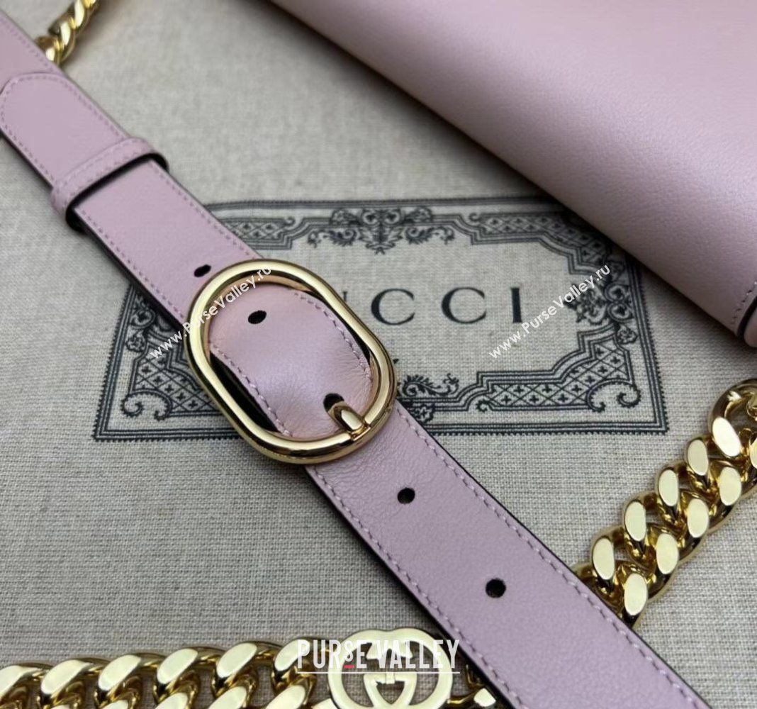 Gucci Blondie Leather Shoulder Bag with Interlocking G 699268 Light Pink 2024 (DLH-241211040)