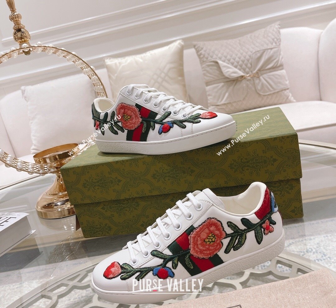 Gucci Ace Leather Sneakers Flora White 28 2023 1012 (SS-231012099)