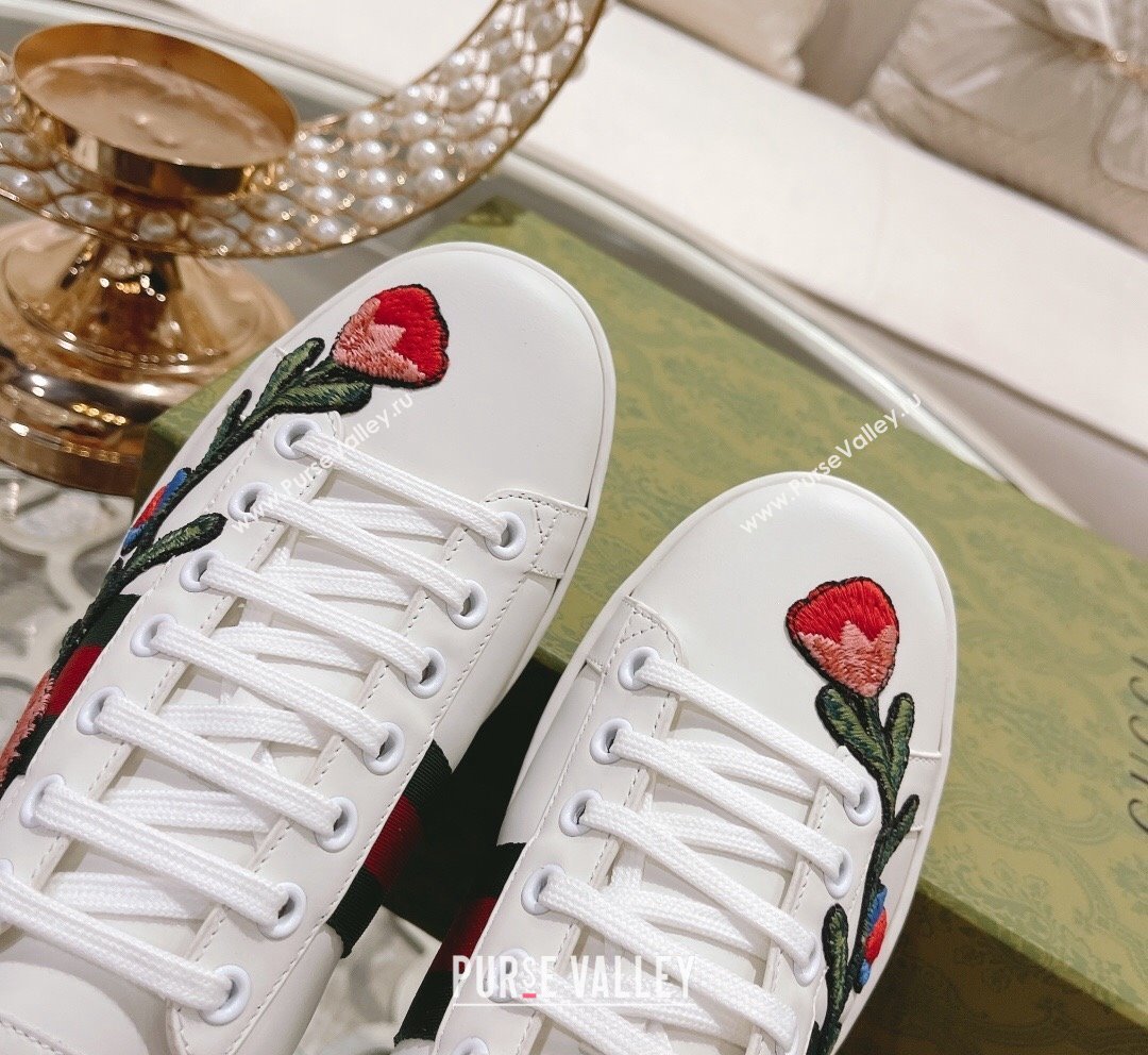 Gucci Ace Leather Sneakers Flora White 28 2023 1012 (SS-231012099)