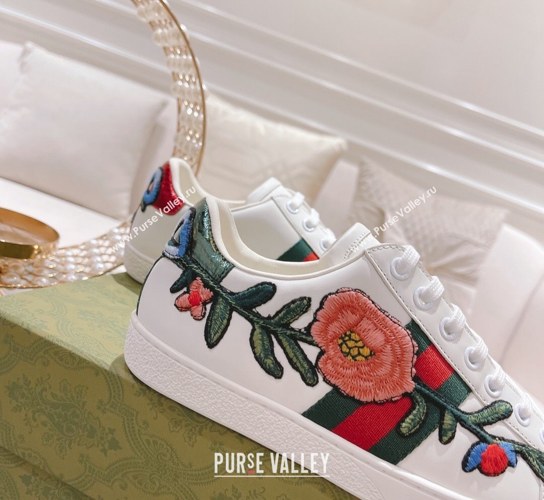 Gucci Ace Leather Sneakers Flora White 28 2023 1012 (SS-231012099)