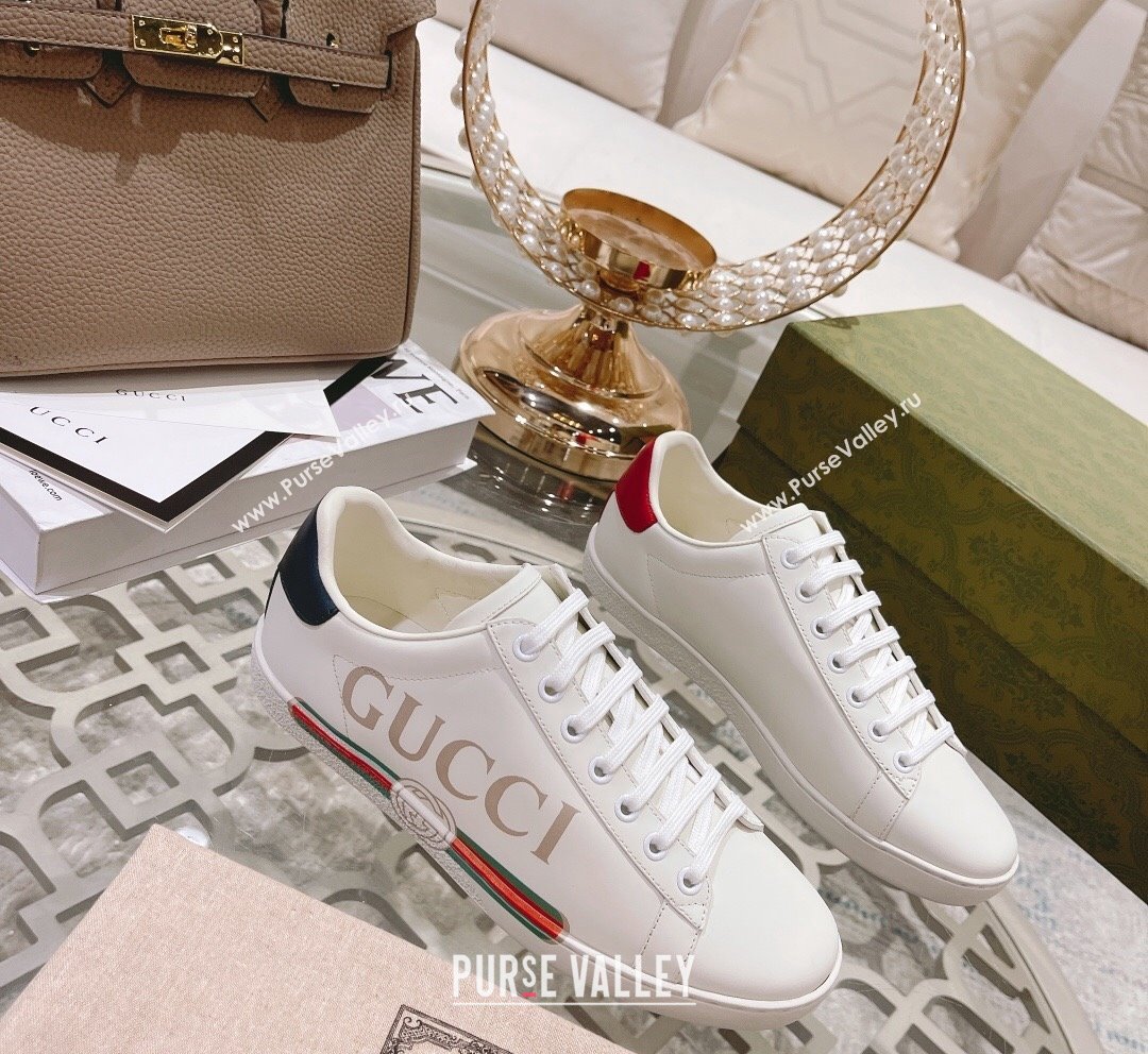 Gucci Ace Leather Sneakers with Web White 30 2023 1012 (SS-231012101)