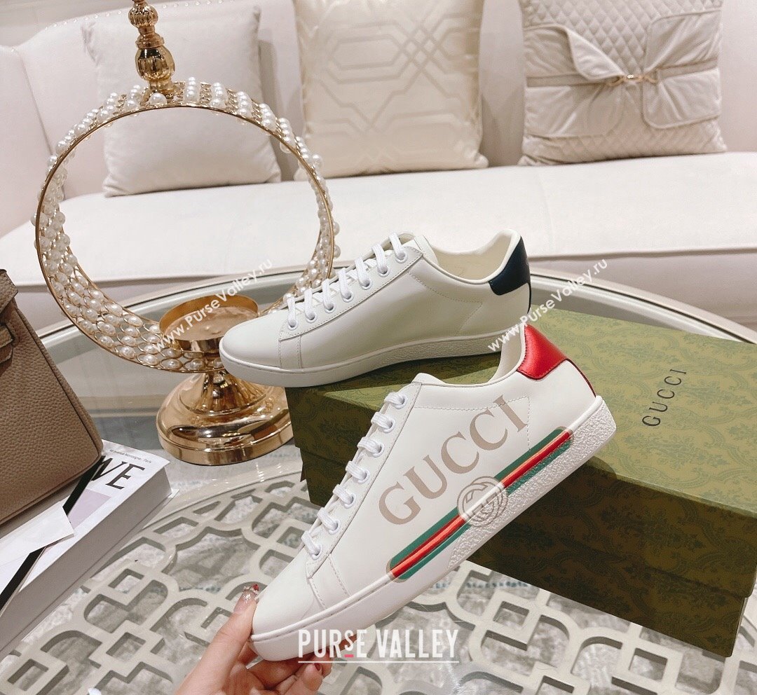 Gucci Ace Leather Sneakers with Web White 30 2023 1012 (SS-231012101)