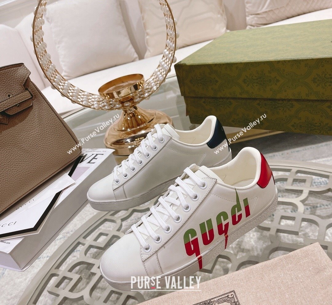 Gucci Ace Leather Sneakers with GUCCI Print White 31 2023 1012 (SS-231012102)