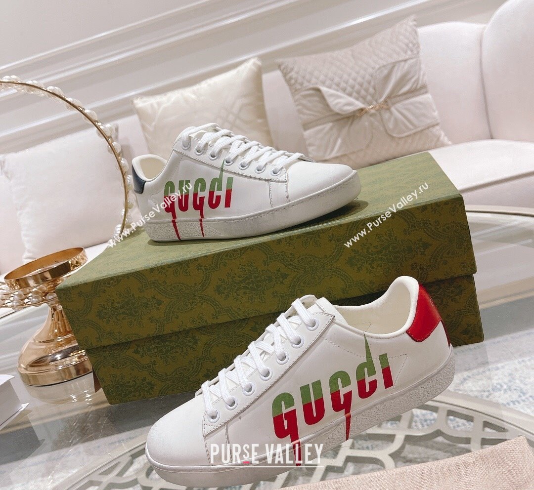 Gucci Ace Leather Sneakers with GUCCI Print White 31 2023 1012 (SS-231012102)