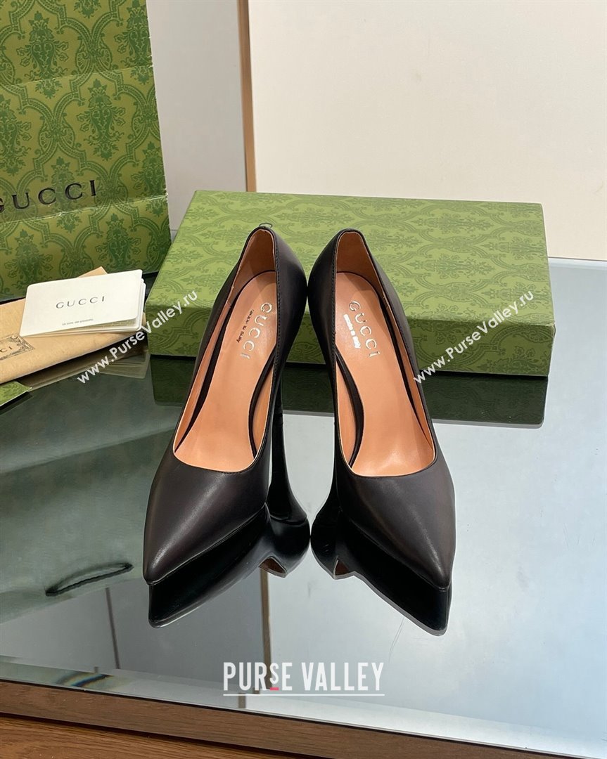 Gucci Leather Pointed High heel Pumps 10.5cm with GG Black 2023 7386822 (SS-231012069)