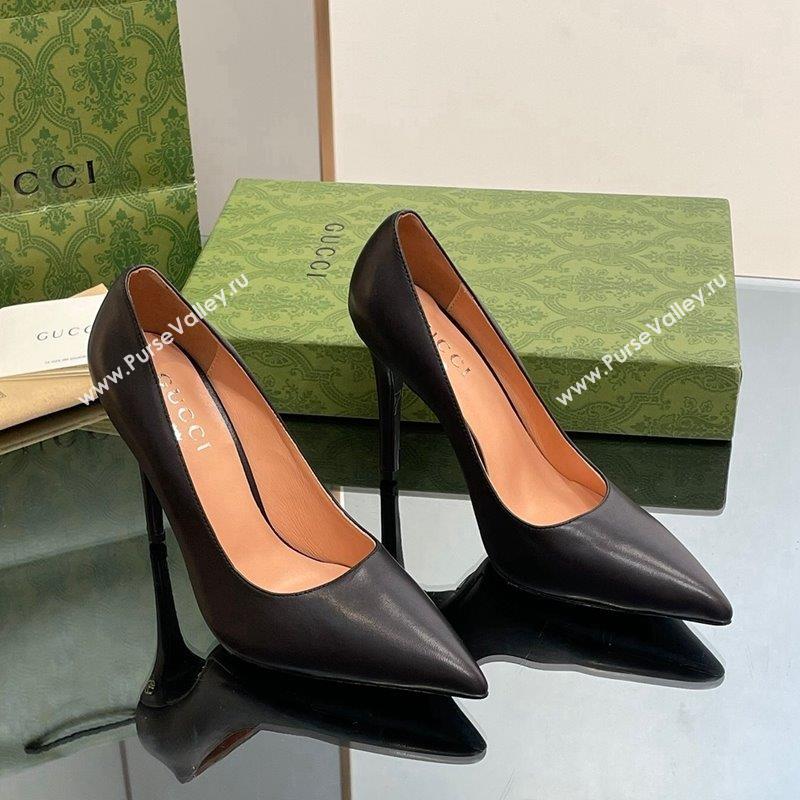 Gucci Leather Pointed High heel Pumps 10.5cm with GG Black 2023 7386822 (SS-231012069)