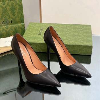 Gucci Leather Pointed High heel Pumps 10.5cm with GG Black 2023 7386822 (SS-231012069)